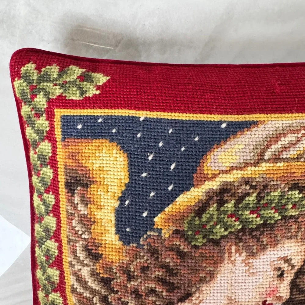 Vintage‎ Lands' End Needlepoint Throw Pillow Angel Cradling Dove Christmas 13